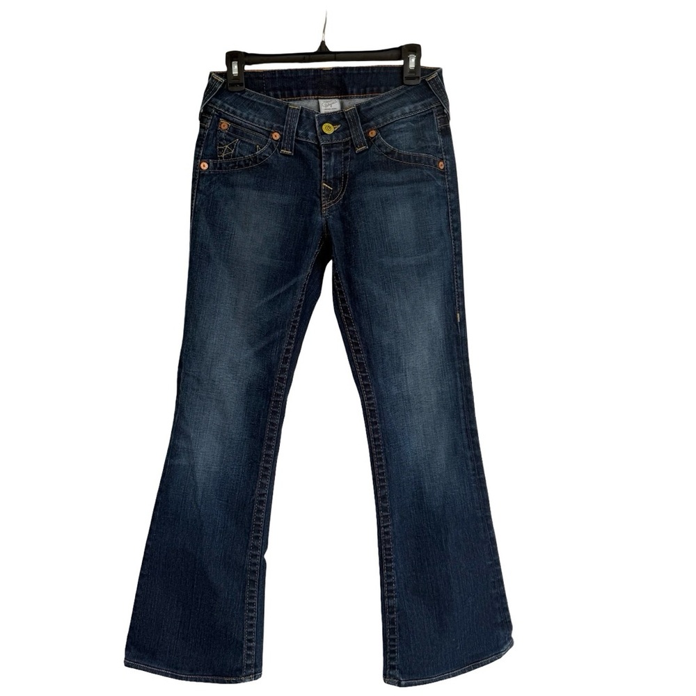 True Religion Y2K Horse Shoe Back Pocket Bootcut Flare Jeans 28 Blue Low Rise